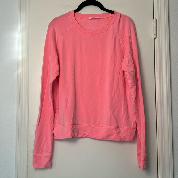 Bright Peachy Pink Stripe + Stare Cozy Lounge Sweatshirt Size Medium - Picture 1 of 8